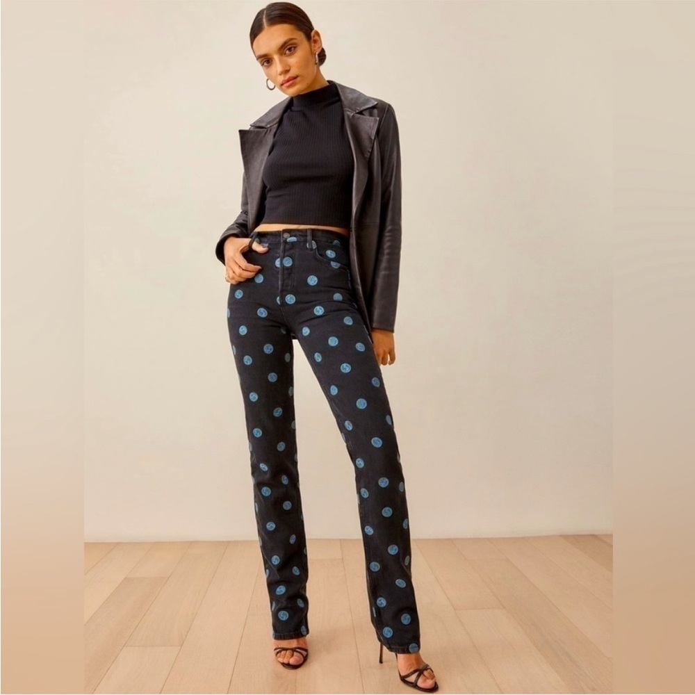 REFORMATION Earth Embroidered High Rise Straight Long Jeans 24 - Picture 3 of 10